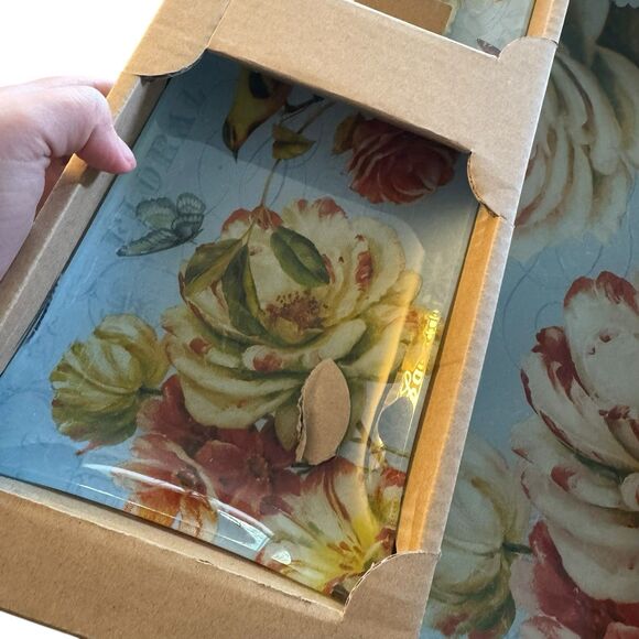 NEW Spring Romance 5-Piece Glass Serving Set Blue Floral Platters Bowls - Picture 9 of 11